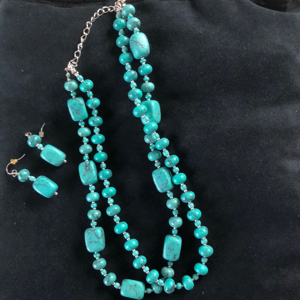 Turquoise and silver necklace and earring set